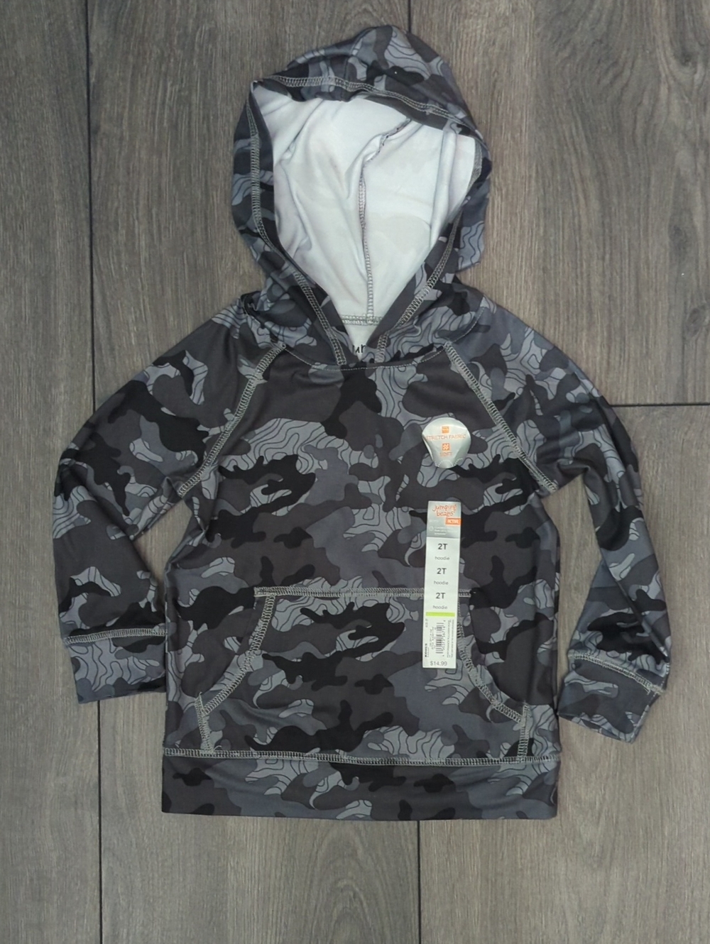 Toddler Jumping Beans Active Grey Camo Hooded Pullover - 2T